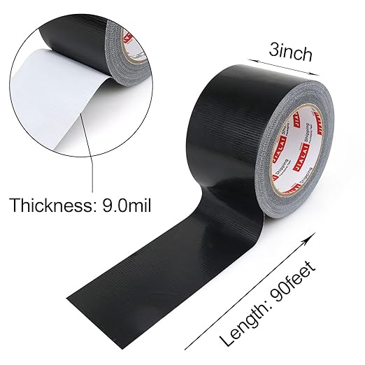 Wide Duct Tape, Industrial Grade 30Yards (90 ft) Wide Tape Duct 3 Inch, 9 Mil Heavy-Duty, Waterproof, Strong, Flexible, No Residue, for Crafts & Home Improvement (Black, 3'' x 90ft)