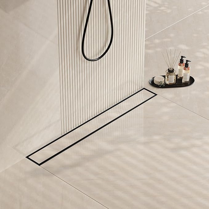 Neodrain 36 in Matte Black Linear Shower Drain with 2-in-1 Flat & Tile Insert Cover, 304 Stainless Steel Rectangle Shower Floor Drain, Bathroom Shower Drain