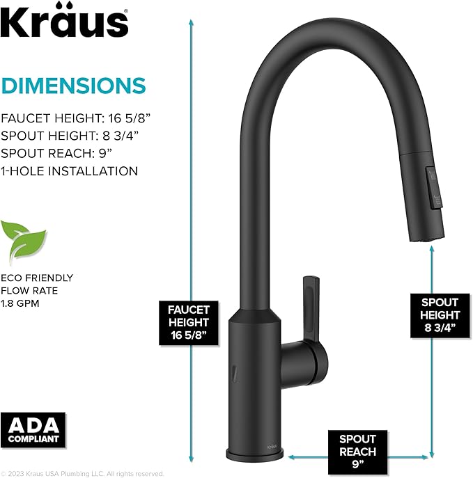 KRAUS Oletto Touchless Sensor Pull-Down Single Handle Kitchen Faucet in Matte Black, KSF-2830MB