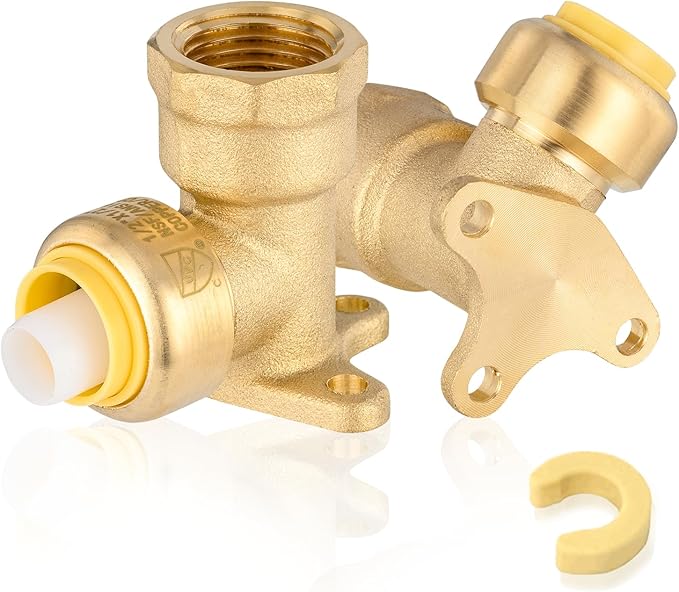 50-Pack HeSun Pushfit Drop-ear Elbow, 1/2" Female NPT x 1/2" Push to Connect Plumbing Fittings with Disconnect Clip, Brass Push-fit Fittings for PEX, Copper, CPVC, PE-RT Pipes(PF066-50)
