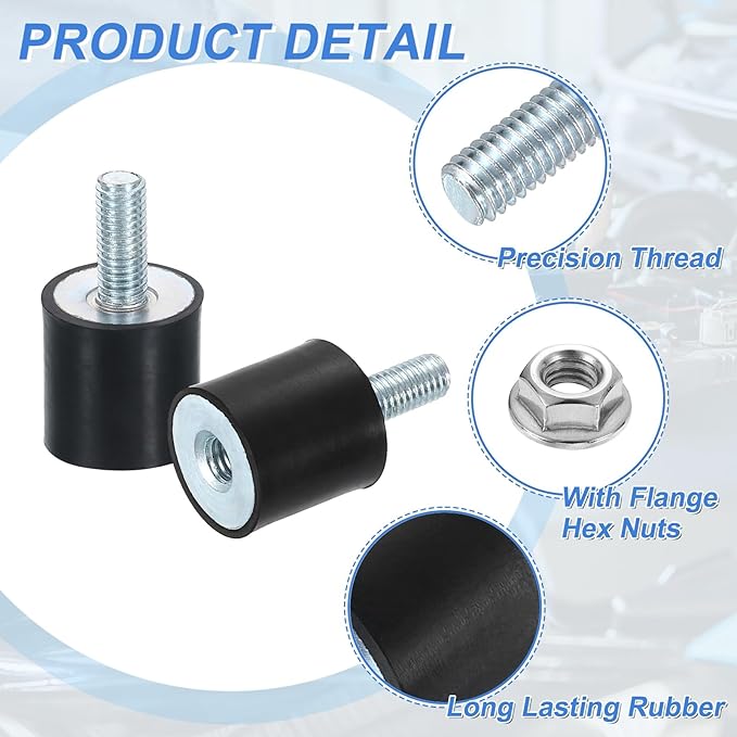 uxcell M8 Rubber Mounts, 4Pcs 25x25mm(DxH) Rubber Cylindrical Anti Vibration Isolator Shock Absorber with Lock Nut for Car Bobbin Generator Air Compressors