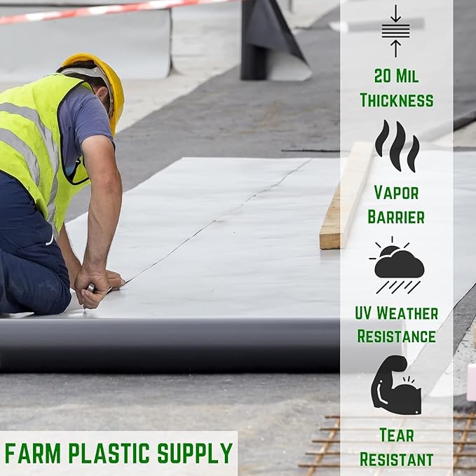 Farm Plastic Supply - Crawl Space Vapor Barrier - 20 mil - Thick Plastic Sheeting, Drop Cloth Moisture Barrier for Crawl Space Encapsulation, Heavy Duty Polyethylene, Panda Film(18' x 100)