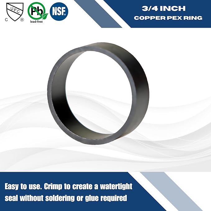 XFITTING 3/4 Inch Copper Pex Ring Black Oxidized Surface, 100 Pieces