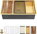 33 Undermount Kitchen Sink Gold - Fulorni 33"x19" Kitchen Sink Brushed Gold NANO-PVD Ledge Workstation 16 Gauge 304 Stainless Steel Under Counter Single Bowl Basin