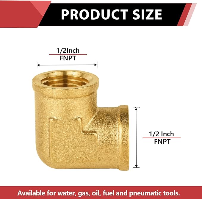 (Pack of 5) EFIELD 1/2" FNPT X1/2" FNPT 90 Degree Barstock Street Elbow, Female to Female Brass Pipe Fittings,(NPT113)