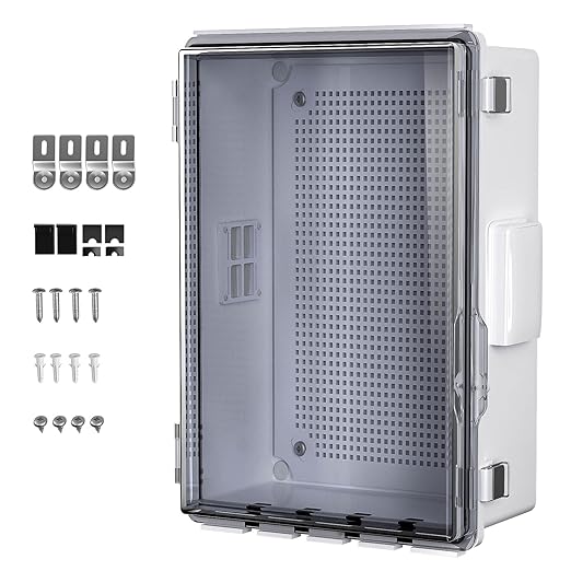 ABS Electrical Junction Box, Ventilated Design, Cable Grommets, IP65 Waterproof Enclosure, Indoor/Outdoor Use with Mounting Panel. (Clear Cover, 15.5"x11.5"x6.2")