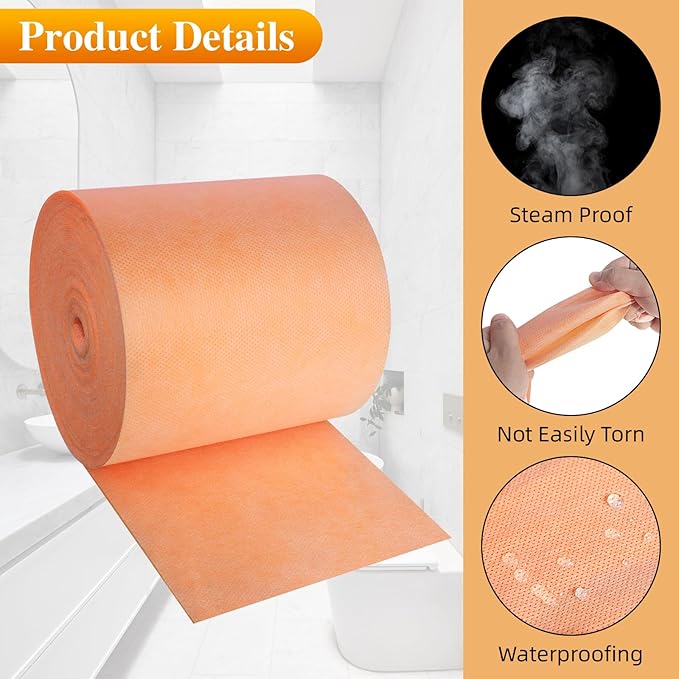 Waterproof Membrane Band Roll,Shower Waterproofing Membrane Uncoupling Band for Tile Wall Floor Bathroom Shower Sauna Steam Room, Tile Underlayment Seam Tape(5IN*50ft), 22Mils Thick