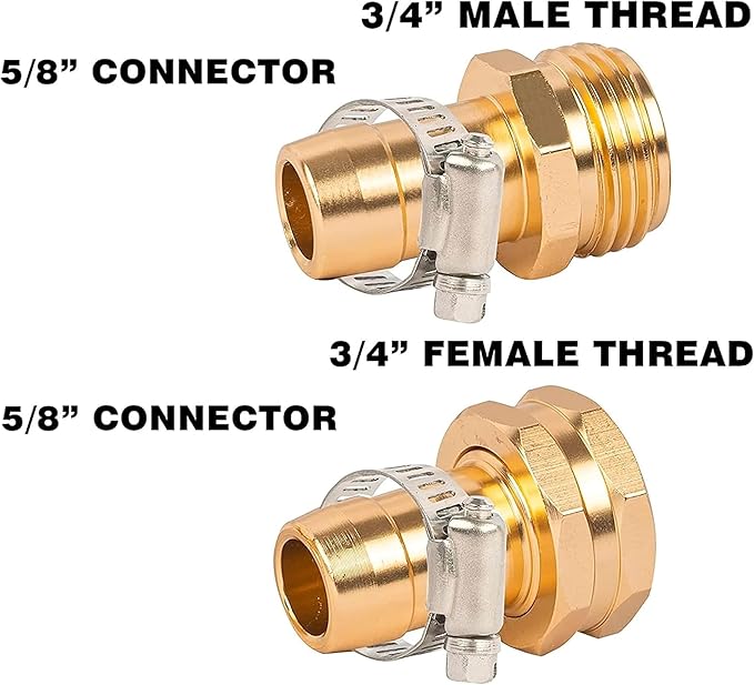 Hourleey Garden Hose Repair Connector with Clamps, Fit for 3/4" or 5/8" Garden Hose Fitting, 2 Set