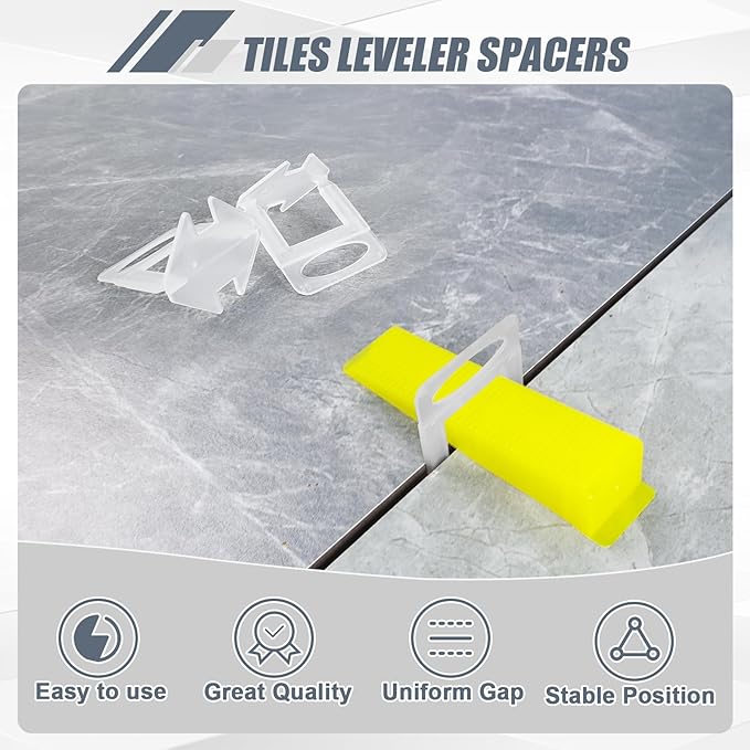 Storystore Tile Leveling System with Hammer - 4500 Piece Tile Leveling Clips 1/16", Tiles Spacers Leveling System DIY for Professional Ceramic Tile and Stone Installation