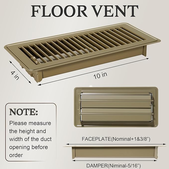 8 PCS Floor Vents Floor Registers 4x10 inch, Heavy Duty Metal Heat Air Vent Covers 4 X 10 with Rust Proof Finish for Home Office Wall Floor Registers Grilles & Vents (8, Brown, 4x10 Inches)