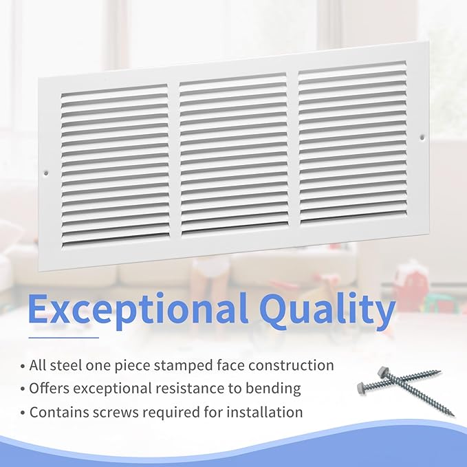 18"W x 8"H [Duct Opening Size] Steel Return Air Grille, Air Return Vent Cover for Ceiling and Sidewall - HVAC Air Vent Covers - [Outer Dimensions: 19.75"W x 9.75"H]