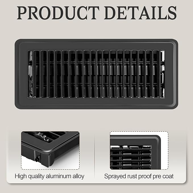 4 PCS Floor Vents Floor Registers 4x12 inch, Heavy Duty Metal Heat Air Vent Covers 4 X 12 with Rust Proof Finish for Home Office Wall Floor Registers Grilles & Vents (4, Black, 4x12 Inches)