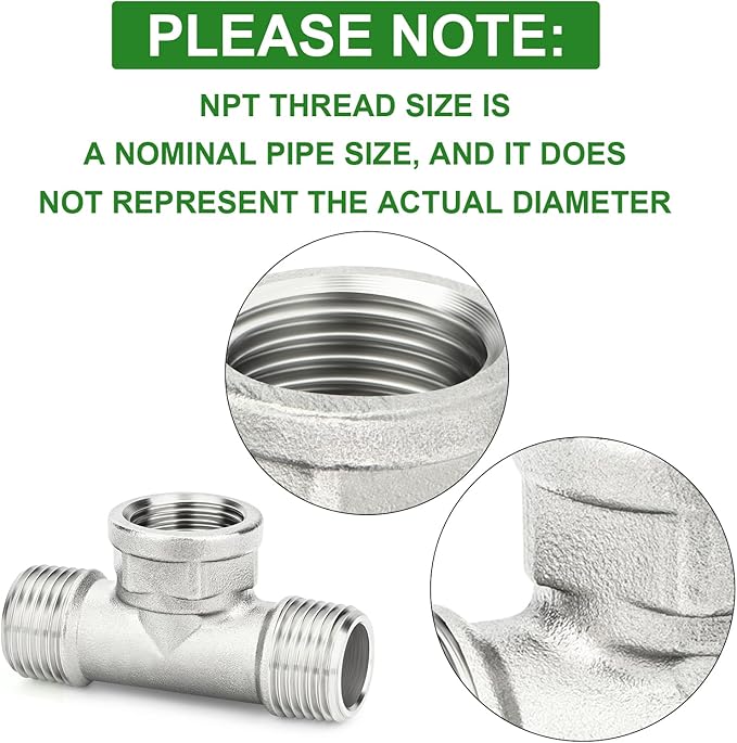 TAISHER 5PCS 304 Stainless Steel Tee Pipe Fittings, 3/8" NPT Male x 3/8" NPT Female x 3/8" NPT Male Pipe Fittings, Female Branch Tee