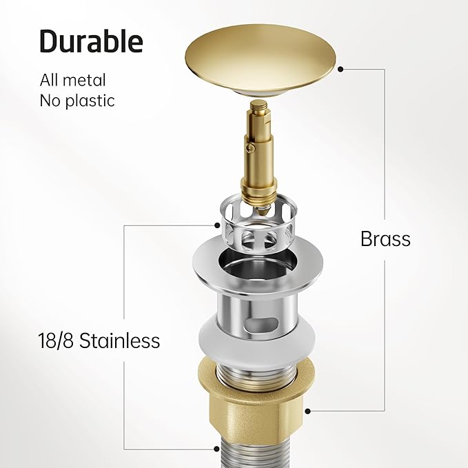KES Bathroom Sink Drain Stopper with Overflow, Pop Up Drain with Detachable Hair Catcher for Lavatory Vanity Vessel Sink, Brushed Nickel 2 Pack, All Metal Rustproof 304 Stainless Steel, S2013A-BN-P2