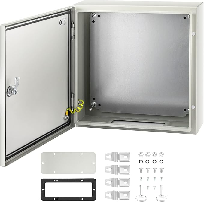 VEVOR NEMA Steel Enclosure, 16 x 16 x 6'' NEMA 4X Steel Electrical Box, IP66 Waterproof & Dustproof, Outdoor/Indoor Electrical Junction Box, with Mounting Plate