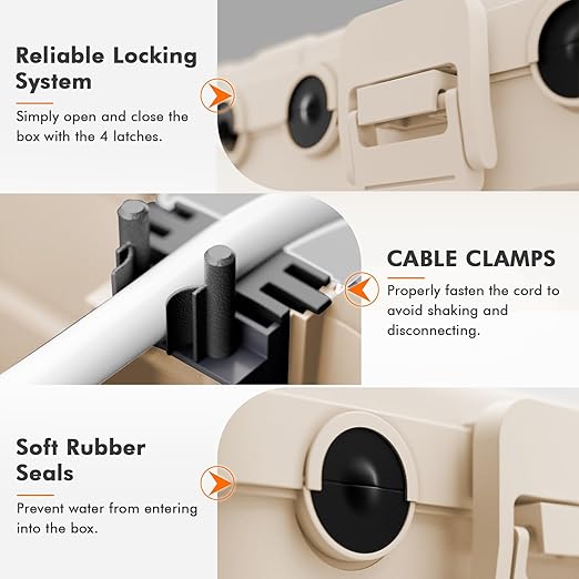 RESTMO 5-Piece Outdoor Waterproof Electrical Box Set – 12.5" x 8.5" x 5" Large & 7.1" x 2.3" x 2.3" Small, Weatherproof Boxes for Power Strip, Outlet, Plug, Socket, Timer, Holiday Light, Almond