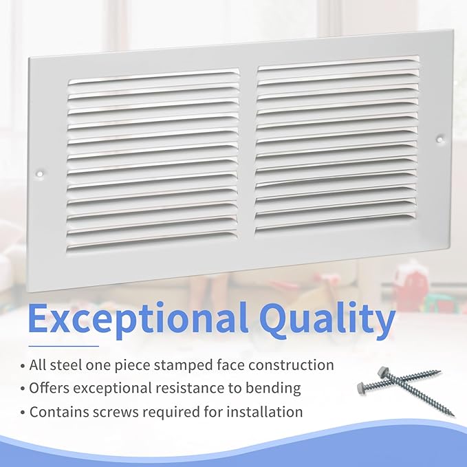 12"W x 6"H [Duct Opening Size] Steel Return Air Grille, Air Return Vent Cover for Ceiling and Sidewall - HVAC Air Vent Covers - [Outer Dimensions: 13.75"W x 7.75"H]