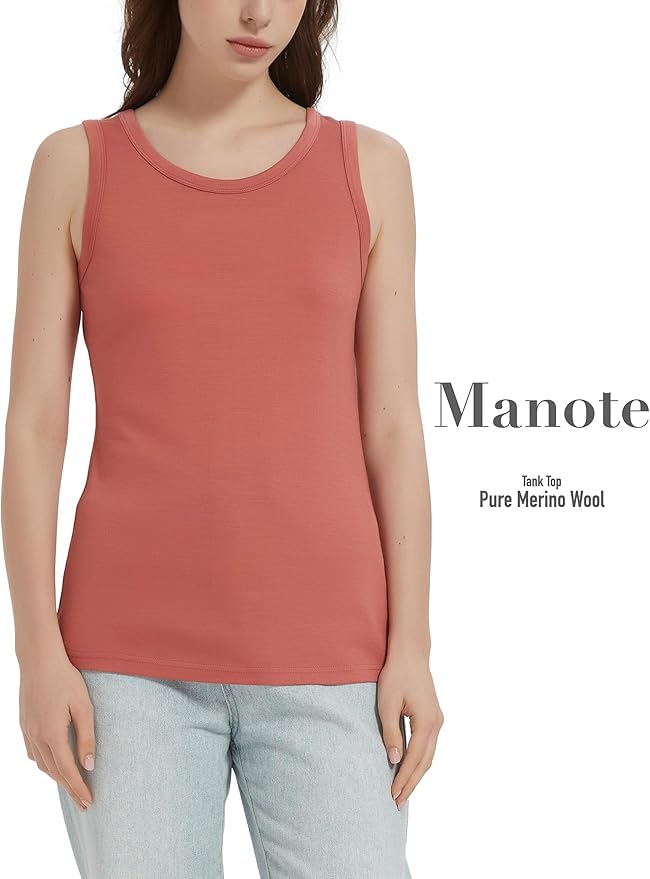 100% Merino Wool Tank Top for Women, Scoop Neck, Active Lightweight Breathable Undershirt, No-Odor Base Layer