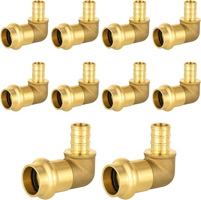 10-Pack HeSun Copper Press Fitting Elbow, 1/2" PRESS X 1/2" PEX F1807 Crimp Elbow, LF Brass