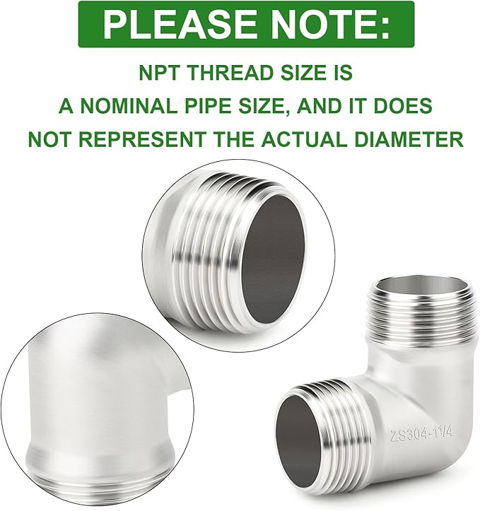 TAISHER 2PCS 304 Stainless Steel 90 Degree elbow,1-1/4" NPT Male × 1-1/4" NPT Male Thread Pipe Fitting