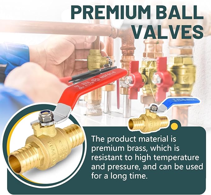 40 Pack Ball Valves, 1" Pex Crimp Shut Off Valve, Brass Full Port Pex B Shut Off Ball Valve for Hot and Cold Water, NSF/ANSI 61 Certified