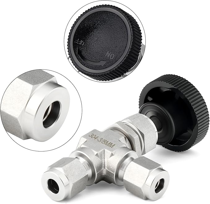 TAISHER 1PCS 304 Stainless Steel Compression Tube 90 Degree Needle Valve 3/8" Tube OD x 3/8" Tube OD For Flow Control Water Gas Oil