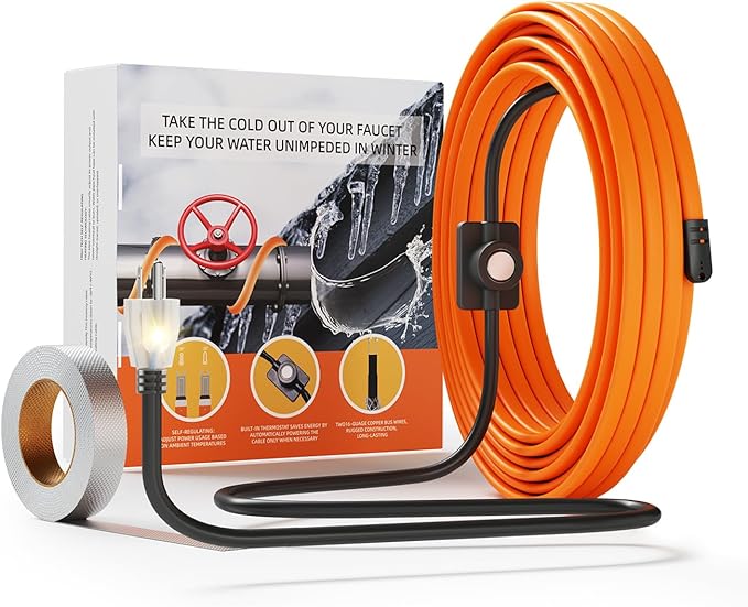 Heat Tape for Water Pipes - 6FT Heat Tape with Thermostat Self-Regulating Heat Tape Freeze Protection, ETL Listed, Keeps Water Flowing at -40°F, 120V 3W/FT