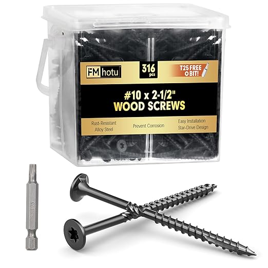 #10 x 2-1/2” Deck Screws, 316Pcs Star Drive Wood Screws, Rust Resistant Timber Screws for Timber/Log/Landscaping Wood, T25 Star Bit Included, Black