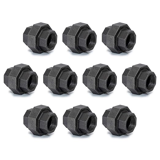 3/4" Cast Iron Union, Home TZH 10 Pack 3/4" Industrial Malleable Female Pipe Fitting Union for Industrial Vintage Style DIY Project/Furniture/Shelving Decoration (10, 3/4")