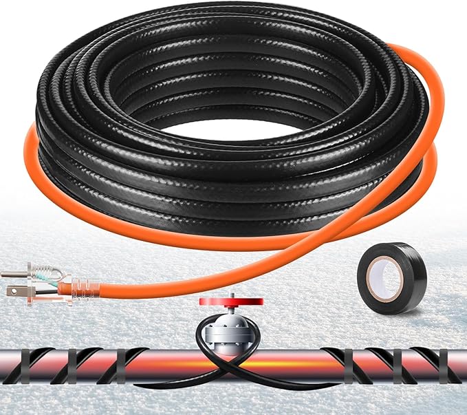 3FT-160FT Heat Tape for Water Pipes,Heating Cable for Pipe Freeze Protection,Water Pipe Insulation/Roof Snow De-Icing,Deicing Heating Cable,with Mounting Buckle (JRD-3FT)