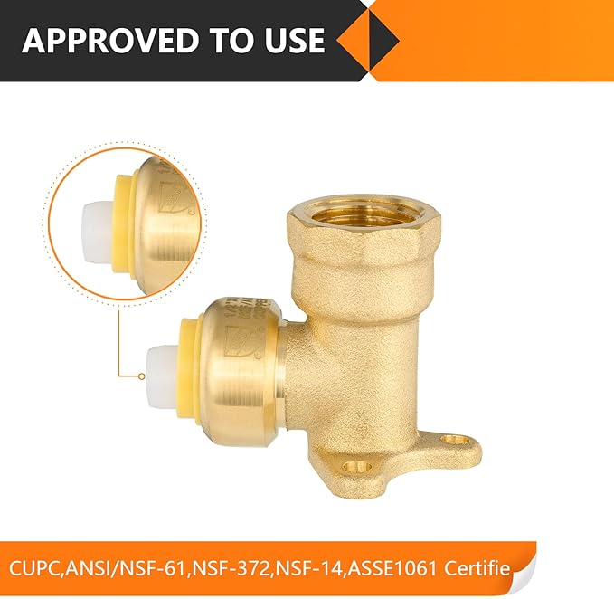 30-Pack HeSun Pushfit Drop-ear Elbow, 1/2" Female NPT x 1/2" Push to Connect Plumbing Fittings with Disconnect Clip, Brass Push-fit Fittings for PEX, Copper, CPVC, PE-RT Pipes(PF066-30)
