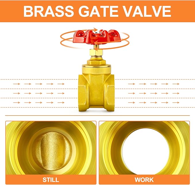GASHER 1PCS 1/2 Inch Brass industrial Gate Valve, Heavy-duty Rotary Sluice Valve with Female x Female Threads, with Wheel Handle, For Water, Oil, Gas