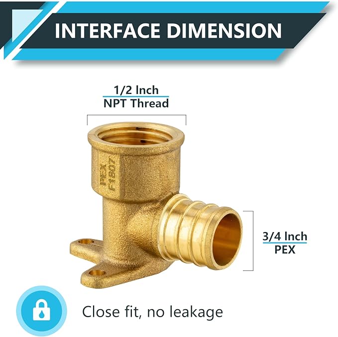 (5-Pack) PEX Fittings, Pex 3/4"x1/2" Female Threaded NPT Drop Ear Elbow Adapter, Brass Crimp Fittings, for PEX Tubing Pipe Plumbing, ASTM F1807