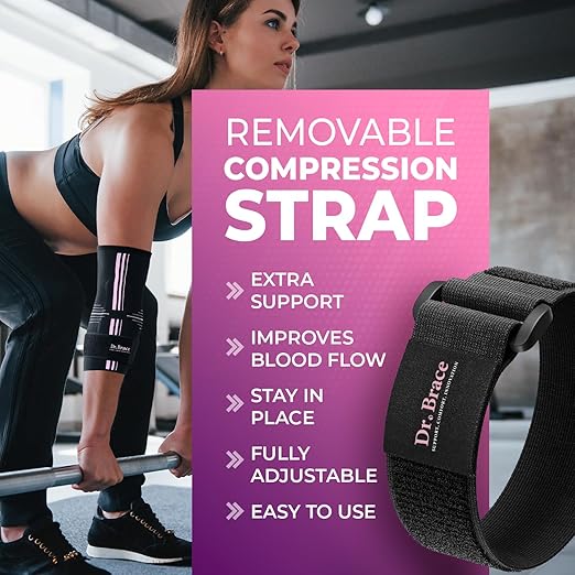 DR. BRACE® Elite Elbow Brace Support, Breathable Elbow Compression Sleeve with Gel Pad for Golfer's, Tennis Elbow & Tendonitis Treatment & Pain Relief 2024 (Black-Pink, Medium)