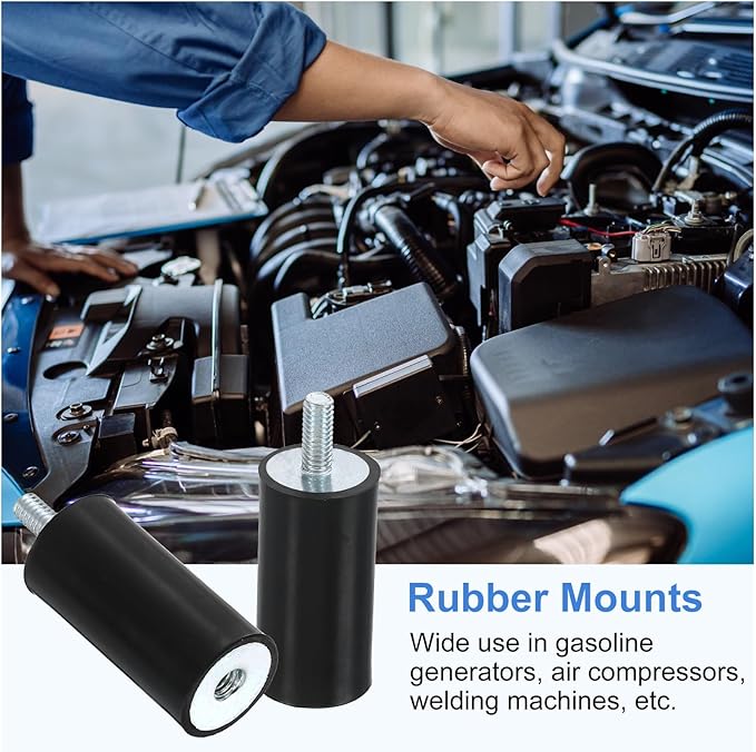 uxcell M4 Rubber Mounts, 2Pcs 15x29mm(DxH) Rubber Cylindrical Anti Vibration Isolator Shock Absorber with Lock Nut for Car Bobbin Generator Air Compressors