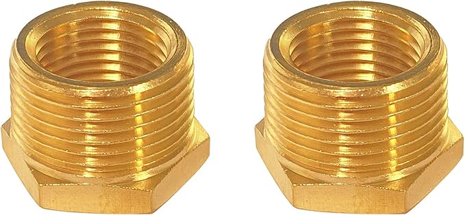 YOUHO 1 to 3/4 reducer Brass Threaded Pipe Fitting 1 NPT Male x 3/4 NPT Female Hex Bushing Adapter (Pack of2)