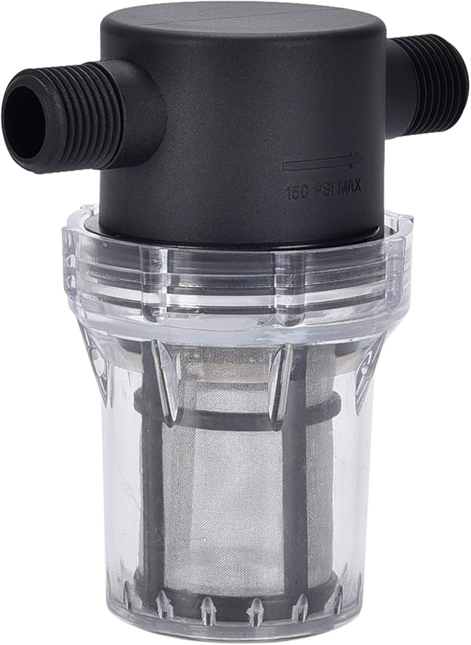Water Filter, 1/2''Twist-On Pipe Strainer, Nylon PA66 cover, PC bowl, 304 Stainless Screen (1/2'' 80 Mesh Male water filter)