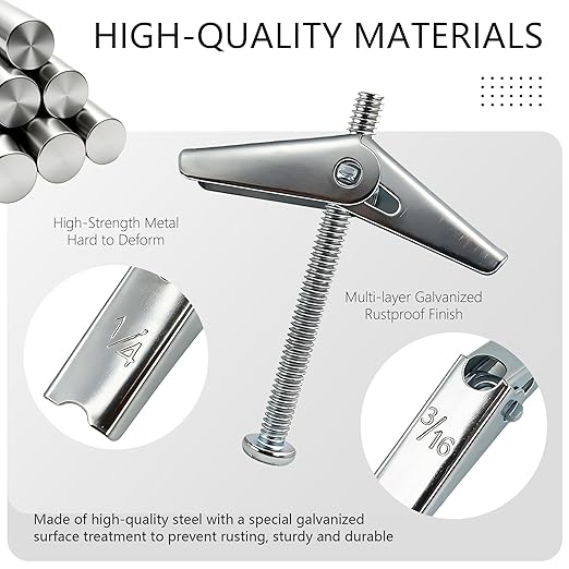 28 Sets Hollow Wall Anchors, Toggle Bolts, Wing Nuts Heavy Duty Metal Drywall Anchor Kit 3 Sizes Butterfly Anchors and Screws for Drywall Ceiling Hang Shelves Hollow Wall (1/8, 3/16, 1/4)