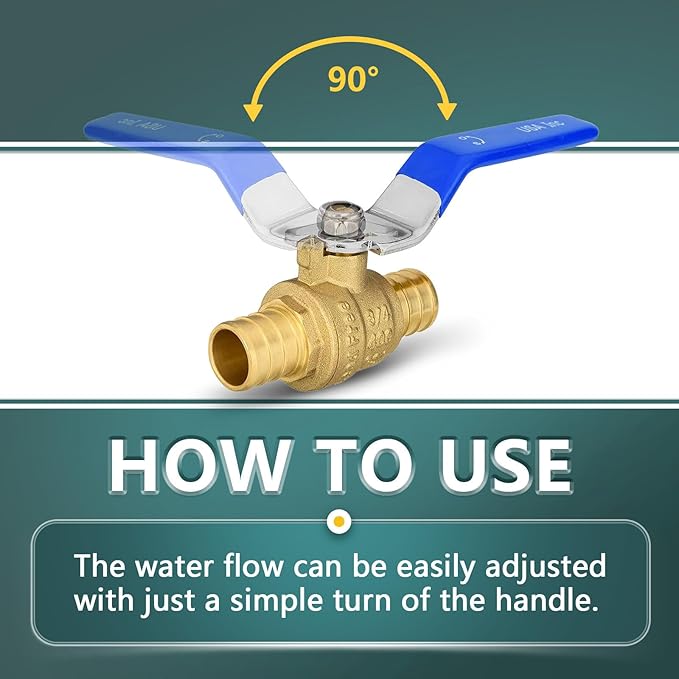 100 Pack Ball Valves, 3/4" Pex Crimp Shut Off Valve Blue, Brass Full Port Pex B Shut Off Ball Valve for Hot and Cold Water, NSF/ANSI 61 Certified