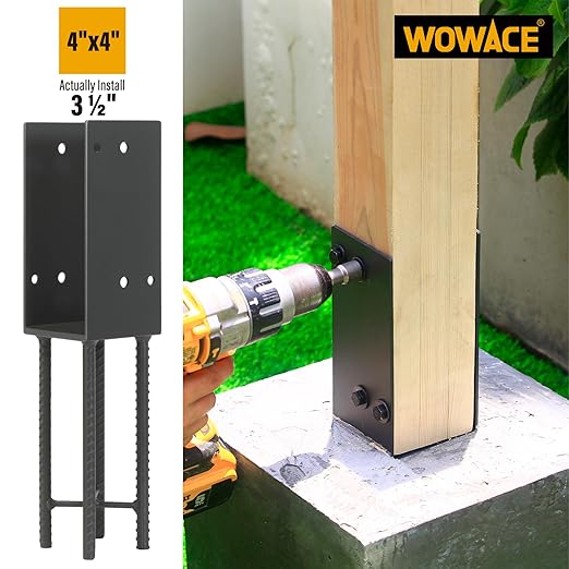 4"x4"(Actual 3.5"x3.5") Stainless Steels U-Shape Post Holder, Wet Concrete Post Anchor, Heavy-Duty Post Base Bracket for Fence, Deck Railing, Wood Gazebo, Pergola (1pack-Dark Gray)
