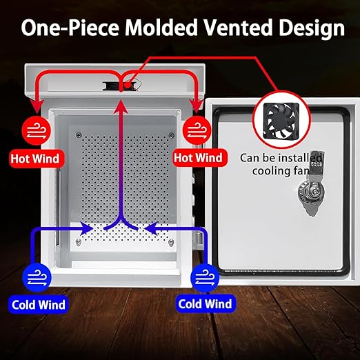Outdoor Weatherproof Enclosure Electrical Box - 11.6x9.1x5.7 Outdoor Network Box Enclosure hinged Outdoor Galvanized Electrical Ventilation Design，Wall/Pole mounting kit (295x230x145mm)
