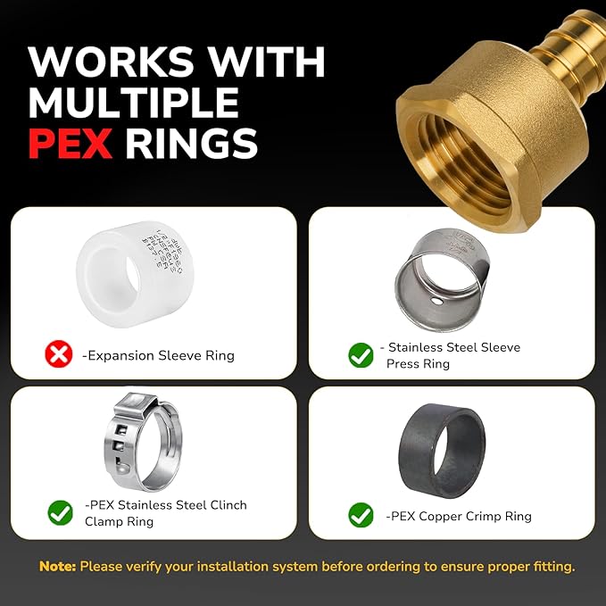 Pex Fittings, 1/2" Female NPT to 1/2" Pex Male Adapter, Heavy-Duty Brass Crimp Fittings for PEX Pipes with Leak-Resistant Construction, NSF & UPC Certified, 6 Pack