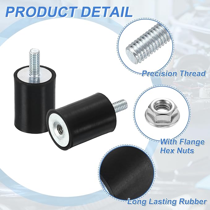 uxcell M4 Rubber Mounts, 4Pcs 15x20mm(DxH) Rubber Cylindrical Anti Vibration Isolator Shock Absorber with Lock Nut for Car Bobbin Generator Air Compressors