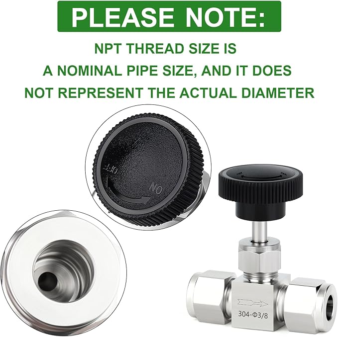 TAISHER 1PCS 304 Stainless Steel Compression Tube Square Straight Needle Valve 3/8" Tube OD x 3/8" Tube OD For Flow Control Water Gas Oil