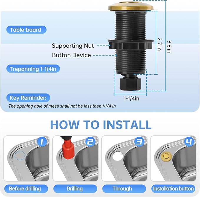 Garbage Disposal Air Switch Kit Dual Outlet Sink Top Waste Disposal Long Stainless Steel Golden Brushed On/Off Air Button Food and Waste Disposals Part by Briidea, UL Listed