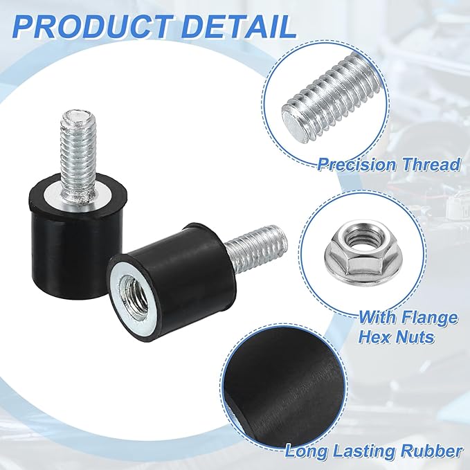 uxcell M4 Rubber Mounts, 4Pcs 10x10mm(DxH) Rubber Cylindrical Anti Vibration Isolator Shock Absorber with Lock Nut for Car Bobbin Generator Air Compressors
