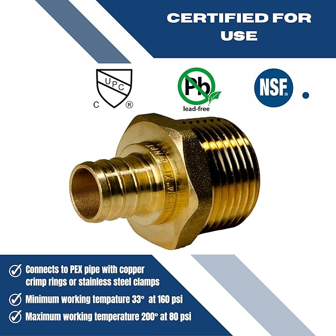 XFITTING 3/4 inch Pex x 1 inch Male NPT Adapter, 24-4-7=5X, 5 Pieces