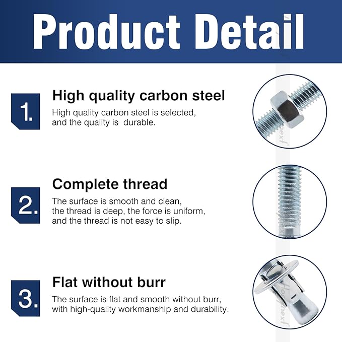 1/2" x 4-1/4" Wedge Anchor, for Cement and Concrete only, zinc-Plated Carbon Steel Screws and lag Bolts （20pcs