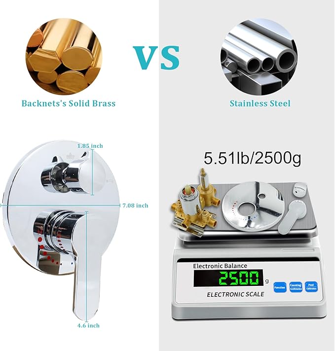 Solid Brass 3 Way Round Pressure Balancing Mixer Shower Valve Replacement Wall Mount Shower Diverter Valve Kit Shower Control Valve Polished Chrome