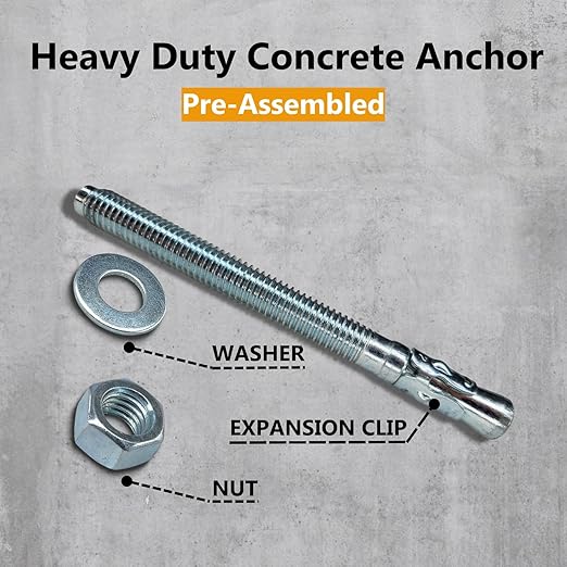 Party Animals 1/4 x 3-3/4 Inch Wedge Anchor, 50 PCs Zinc-Plated Industrial Anchor Bolts for Cement, Concrete
